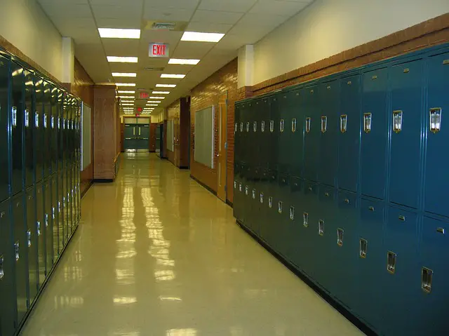 school hallway with lockers