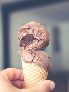chocolate ice cream in an ice cream cone
