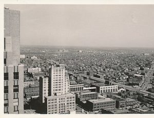 black and white photo of downtown oklahoma city in 1935, some of the first original buildings