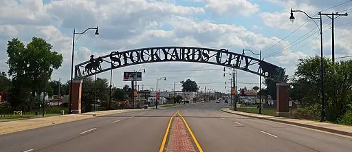 stockyards city sign above road