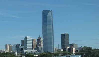 buildings downtown in oklahoma city with the devon energy center tower in the middle