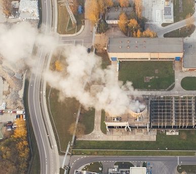 aerial view of pollution smoke coming from atop a factory