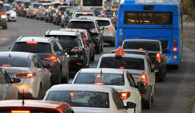 line of cars in traffic jam