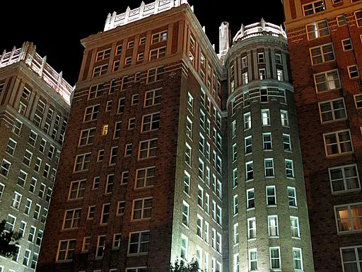 luxury hotel lit up at night