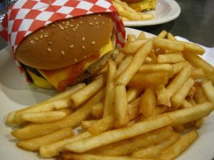 burger and fries on a plate