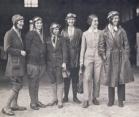 black and white photo of women pilots from the 1930s