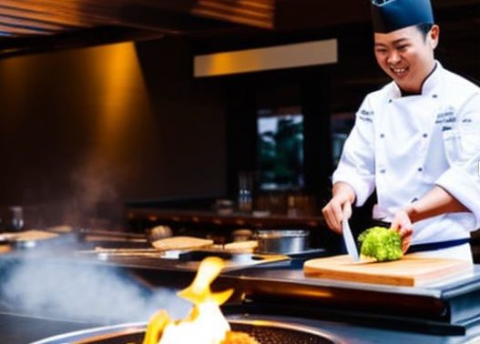 hibachi chef cutting up vegatables