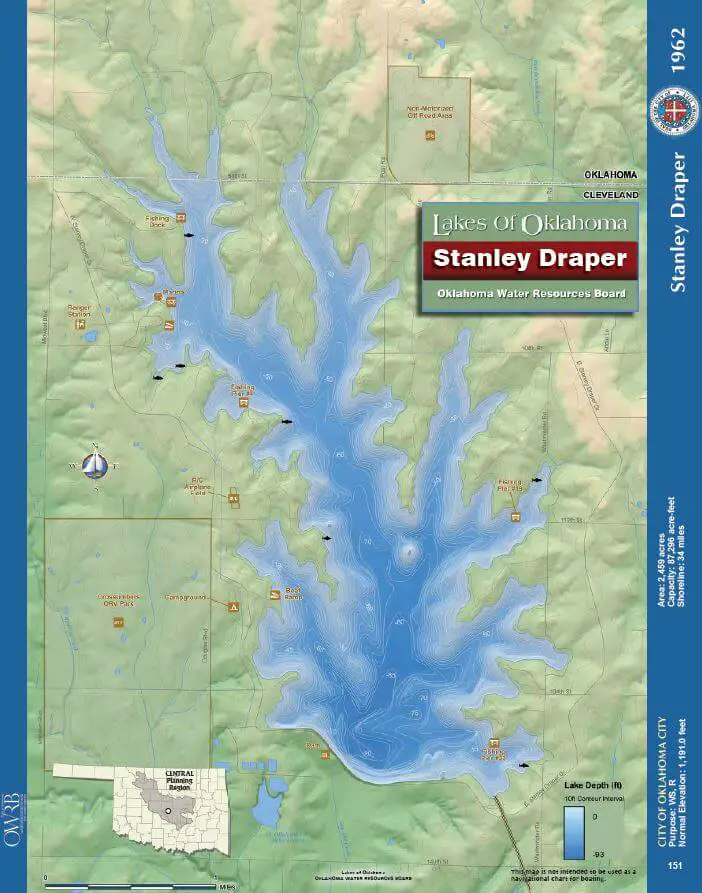 map of Lake Stanley Draper in Oklahoma City