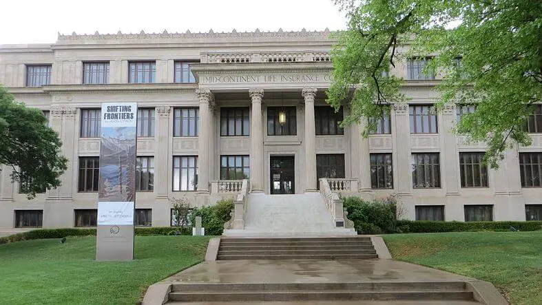 big brick building that is the front of gaylord pickens museum in oklahoma city