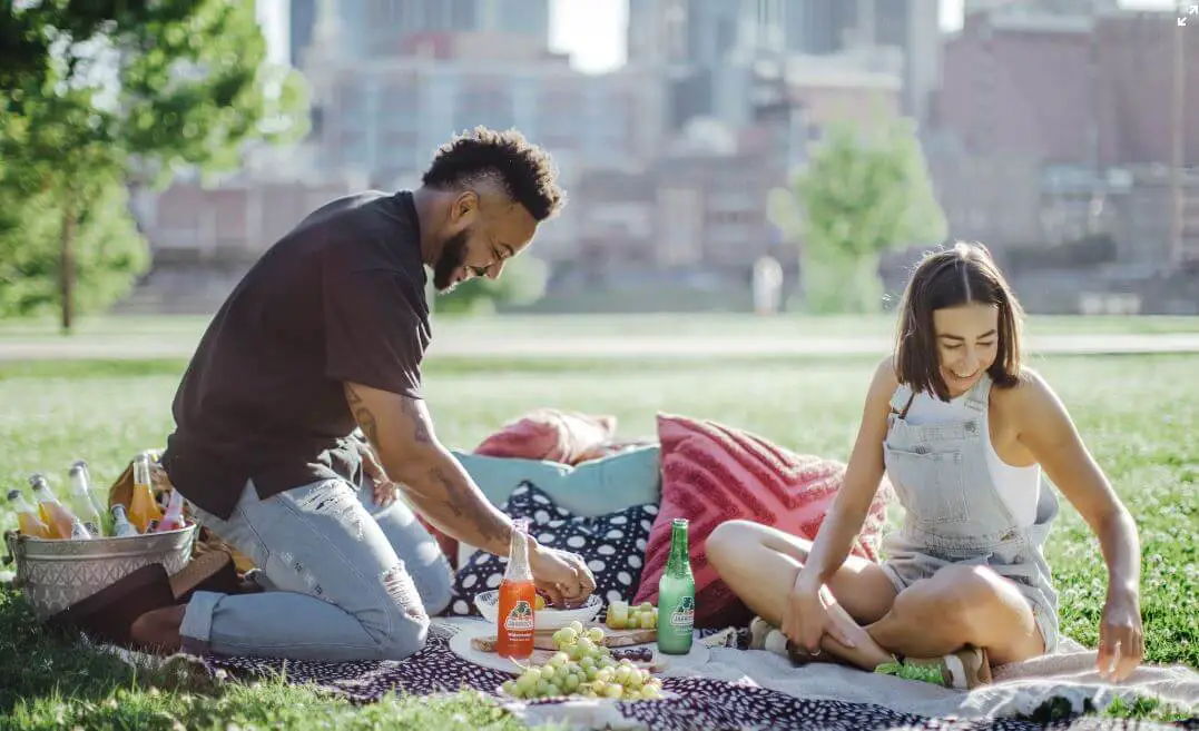 A couple having a picnic on the grass