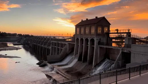 lake Overholser dam at sunset