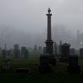 foggy cemetery with headstones