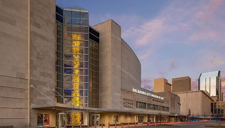 front of the Oklahoma City Museum of Art with glass sculpture in the front